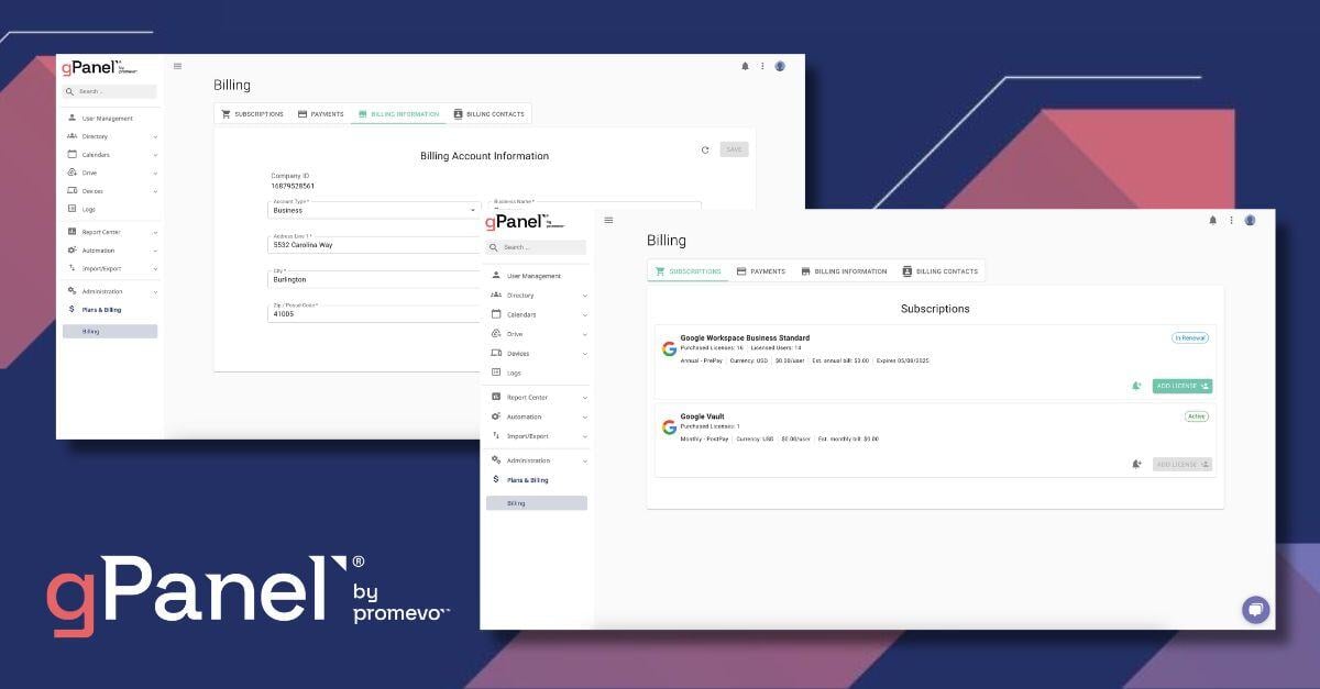 gPanel Billing UI update