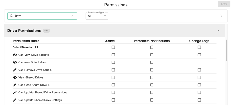 Change Log Option for Drive Permissions in gPanel