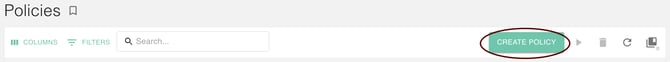 gPanel Policies dashboard with the Create Policy button highlighted to begin setting up automated governance rules.