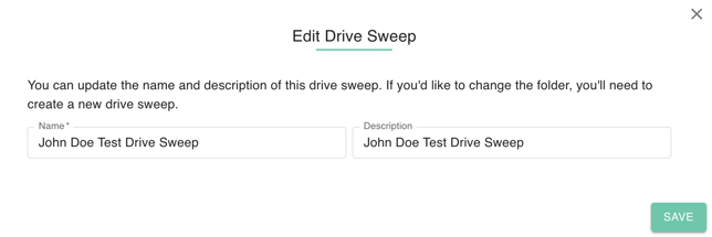 gPanel Edit Drive Sweep window for updating the name and description of an existing file ownership automation.