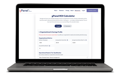 A laptop displaying the gPanel ROI calculator