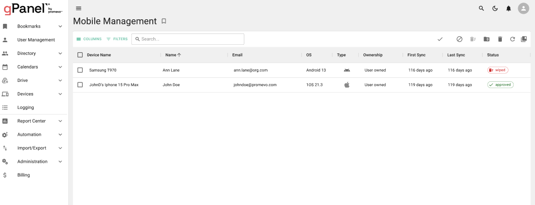 Mobile Software Panel Names How to Manage Mobile Devices in gPanel