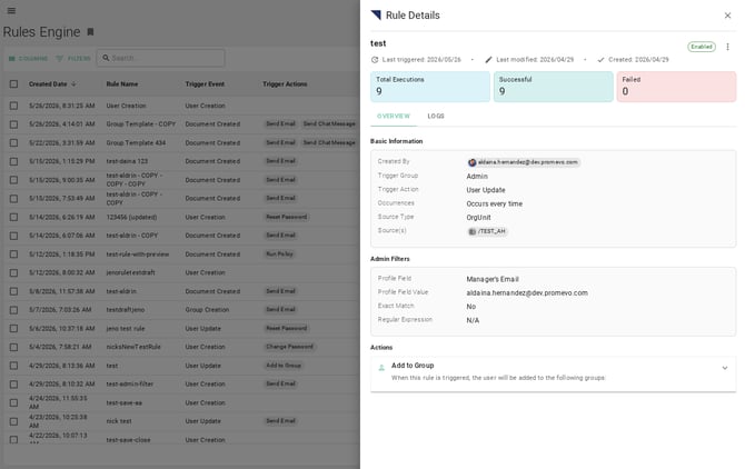 View Rule Information Screenshot