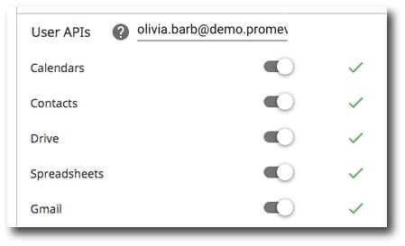 A screenshot showing the available gPanel user API options