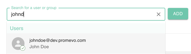 Screenshot showing how to search for a user to add to a new group in gPanel