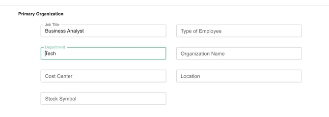 Screenshot from the gPanel platform showing the primary organization subfields