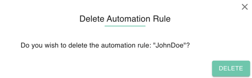 gPanel Delete Automation Rule confirmation dialog for removing a specific rule from the Rules Engine.