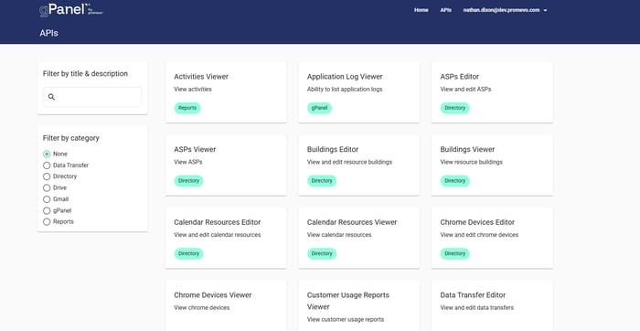 Screenshot of the new gPanel API Expansion Updates