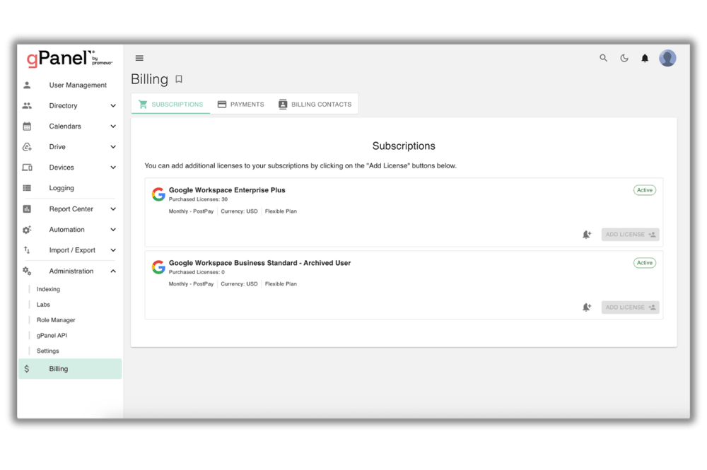 gPanel Billing 1