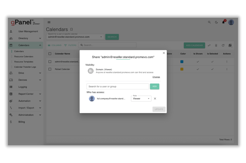 gPanel Calendar Management 2