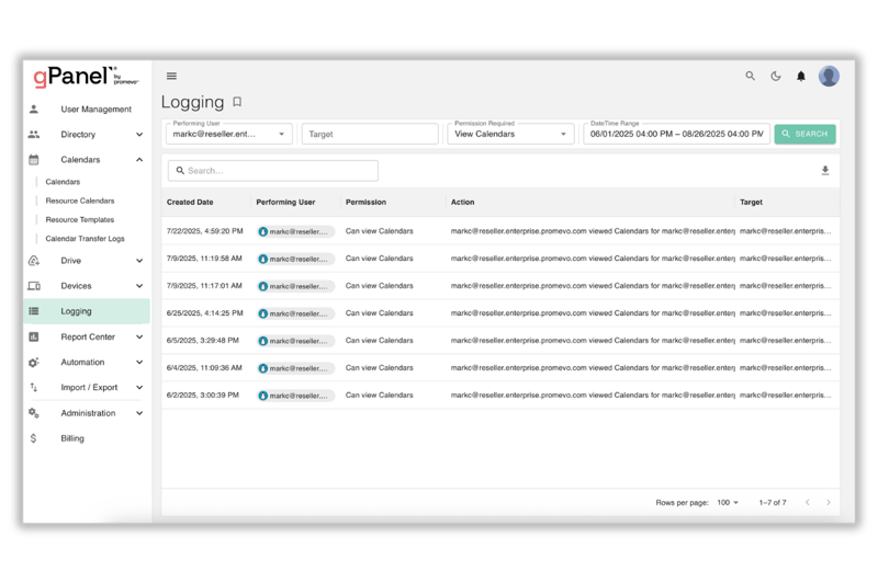 gPanel Calendar Management 6