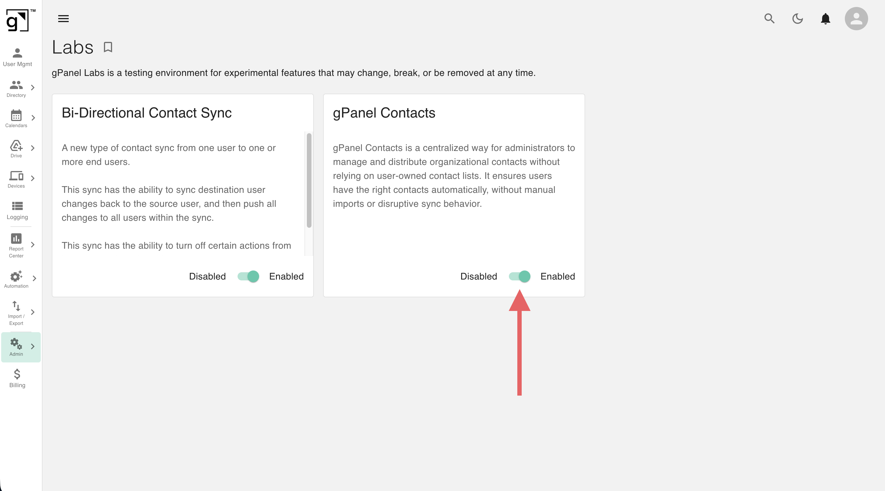 gPanel Contacts - Enabling Labs v4