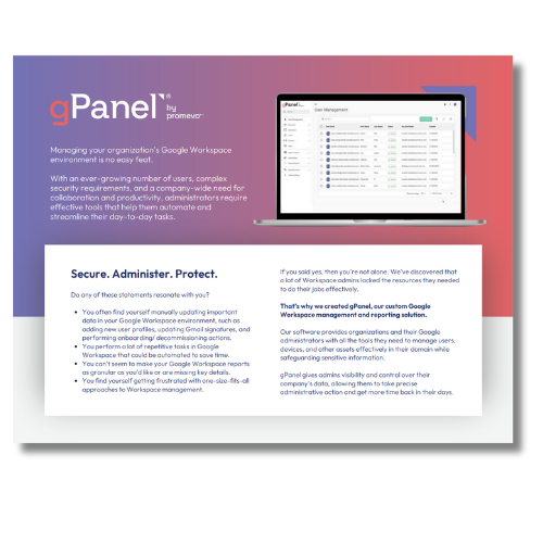 gPanel Features Sheet Thumbnail
