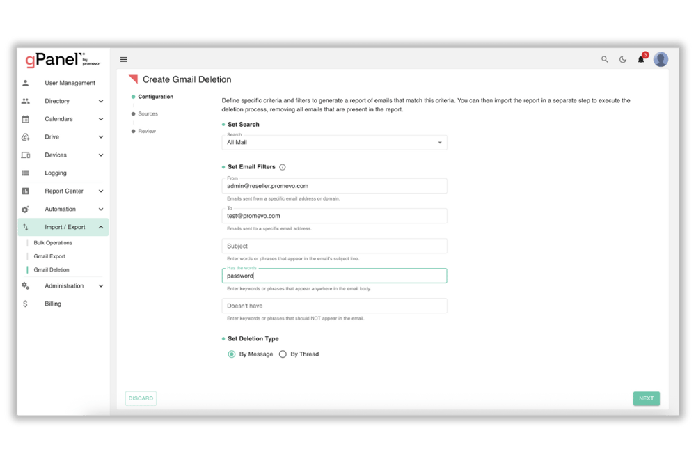 gPanel Gmail Management 1