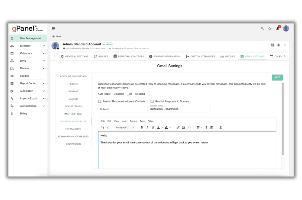 gPanel Gmail Management 10