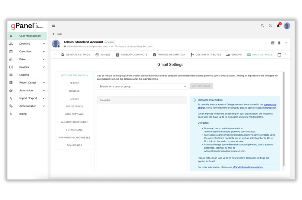 gPanel Gmail Management 5