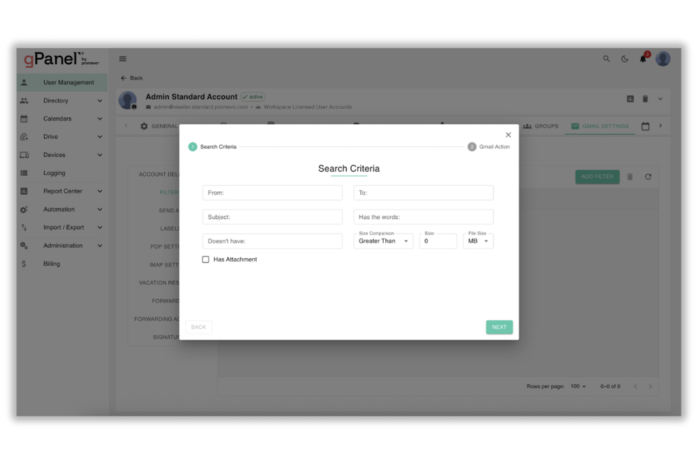 gPanel Gmail Management 6