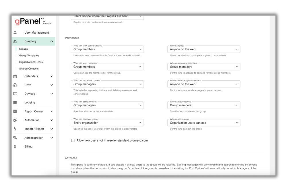 gPanel Group Management 6