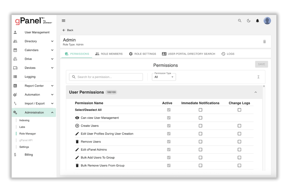 gPanel User Management 2
