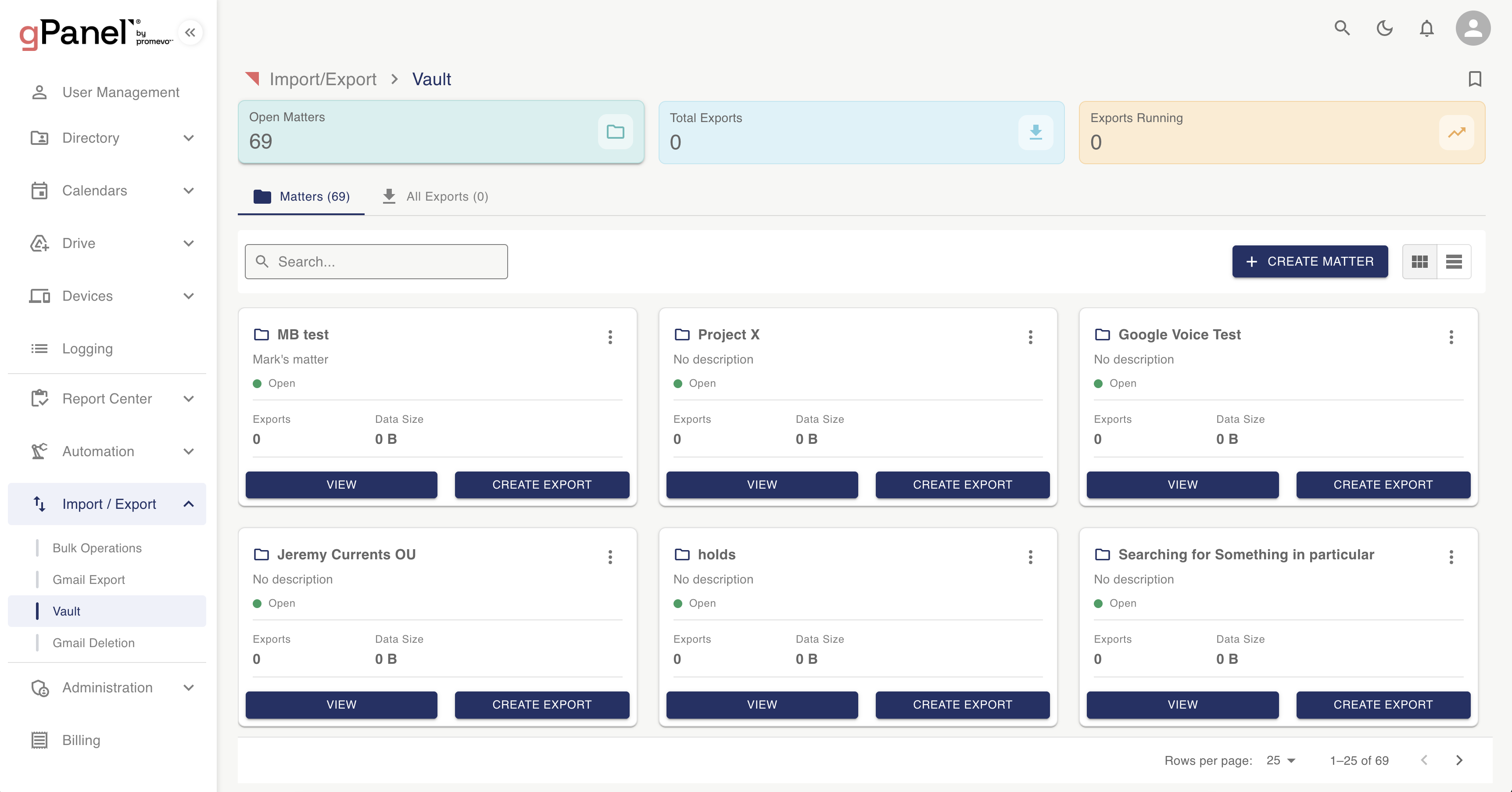 gPanel Vault Interface Screenshot