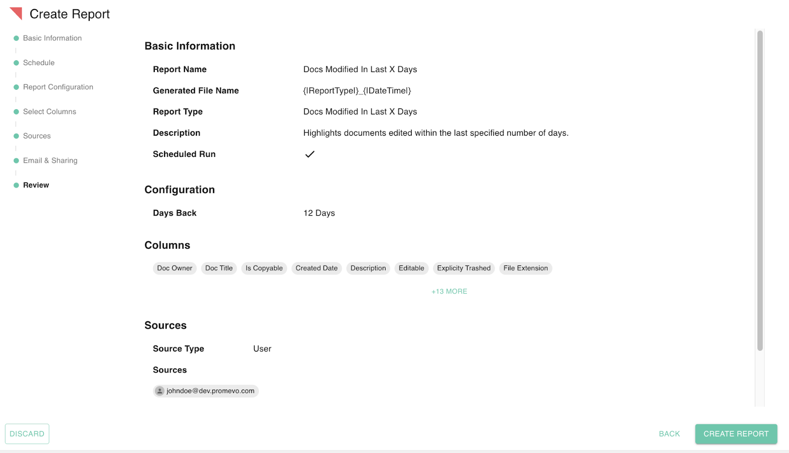 gPanel Email & Sharing configuration screen with user search fields for report notification emails and file sharing access.