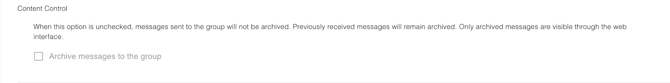 gPanel Content Control settings for archiving messages to a group.