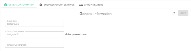 gPanel Group settings page showing General Information, Business Group Settings, and Group Members tabs.