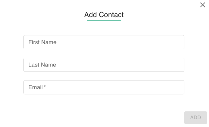 gPanel Add Contact modal for entering name and email in the personal contacts portal.